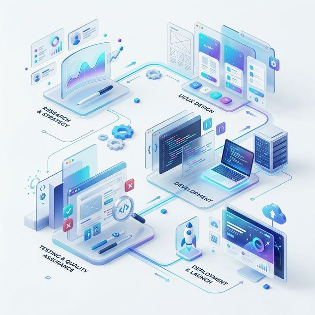 Modern Web Development and Design Process 3D Illustration